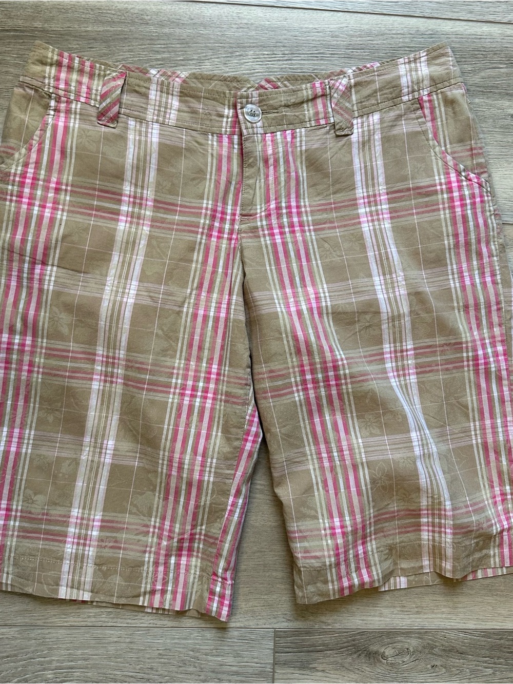 SO Plaid Bermuda Shorts in Khaki, Pink & White